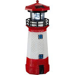 Vuurtoren beeld - rood/wit - kunststof - 28 cm - solar decoratie - Beeldjes