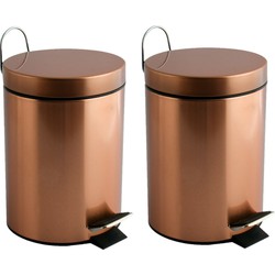 MSV Prullenbak/pedaalemmer - 2x - metaal - koper kleurig - 3 liter - 17 x 25 cm - Badkamer/toilet - Pedaalemmers