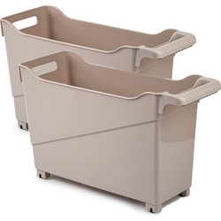 Set van 2x stuks kunststof trolleys licht bruin op wieltjes L45 x B17 x H29 cm - Opberg trolley