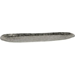 Kaarsen plateau met rand en reliefwerk - ovaal/bladvorm - metaal - zilver - 67.5 x 16 cm - Kaarsenplateaus