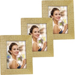 3x stuks houten fotolijstje goud met glitters geschikt voor een foto van 13 x 18 cm - Fotolijsten