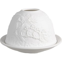 Clayre & Eef Waxinelichthouder Ø 12x8 cm Wit Porselein Vogels op Takken