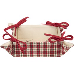 Clayre & Eef Broodmand  35x35x8 cm Rood Beige Katoen Vierkant Ruit Hert Cadeau keuken