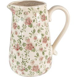 Clayre & Eef Decoratie Kan  20x14x23 cm Roze Beige Keramiek Bloemen Waterkan
