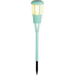 Solar tuinfakkel/tuinlamp turquoise op zonne-energie 61 cm - Fakkels