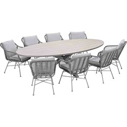Garden Impressions Lucas tuinset 9-delig valley sand - Tulli tuintafel 280x140 cm - light teak vironwood