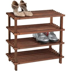 FSC® Dennenhouten Schoenenrek, 4 Verdiepingen voor 12 Paar Schoenen | Schoenenkast | Schoenen Rek | Afm. 54 x 26 x 52 Cm. | Kleur: Donker Dennenbruin