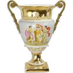 Bronzen urn van porselein met twee handvaten