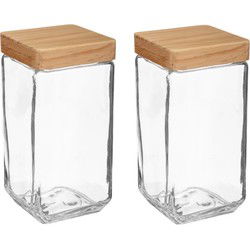 5Five voedsel/spullen voorraadpot - 2x - Glas/hout - 2000 ml - Voorraadpot