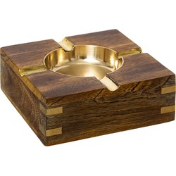 Terras asbak vierkant metaal/hout 10 x 4 cm goud - Asbakken