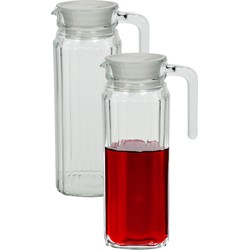 Waterkan - 2x - met deksel - 1,1L - glas - schenkkan - waterkaraf - Schenkkannen