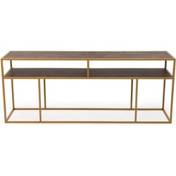Stalux Side-table 'Teun' 200cm, kleur goud / lederlook bruin