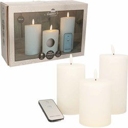 Anna's Collection LED Stompkaarsen met afstandsbediening - 9x - wit - 10/12.5/15 cm - LED kaarsen