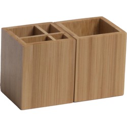 2x stuks Bamboe houten keukengerei houder vierkant 10 x 8 cm - Keukenhulphouders