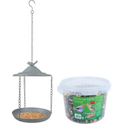 Metalen vogelbad/voederschaal hangend 30 cm met 4- seizoenen vogel strooivoer 2,5 kg - Vogelvoederhuisjes