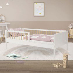 Kinderbed 80x160 cm met lattenbodem en uitvalbeveiliging wit/naturel dennenhout ML design