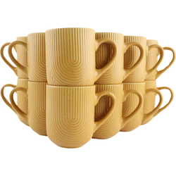 OTIX Koffiekopjes - Met Oor - Set van 12 - Koffietassen - Cappuccino Kop - Theemok - 300ml - Mustard yellow - Aardewerk - SPRUCE