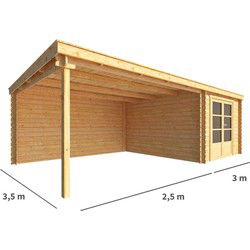 Blokhut met overkapping Els 550 cm bij 350 cm diep Lessenaarsdak