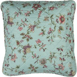 Clayre & Eef Kussenhoes  40x40 cm Turquoise Polyester Vierkant Bloemen Sierkussenhoes