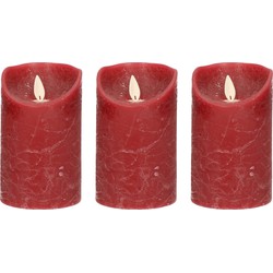 3x LED kaarsen/stompkaarsen bordeaux rood met dansvlam 12,5 cm - LED kaarsen