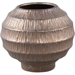 PTMD Cherith Bronze round ceramic pot ribbed S