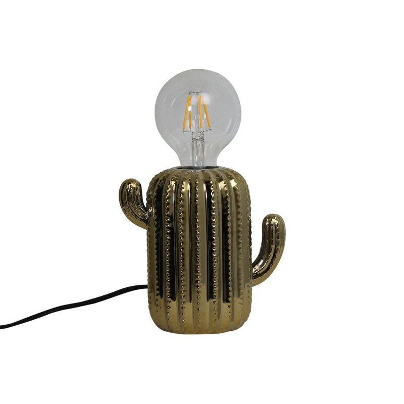 Cactus Lamp-15x16cm-Incl. gloeilamp-Keramiek-Goud-Housevitamin - 