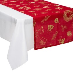 Feeric christmas tafelloper kerst - rood/goud -polyester -200 x 45 cm - Tafellakens
