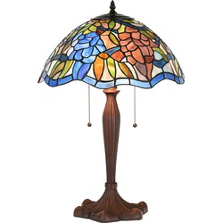 LumiLamp Tiffany Tafellamp  Ø 41x60 cm  Blauw Bruin Glas Kunststof Rond Tiffany Bureaulamp
