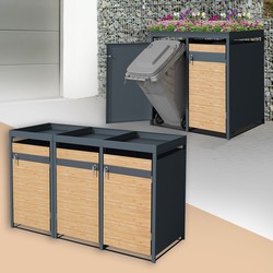 Afvalbak met plantendak voor 3 afvalbakken tot 240L 200x80x124 cm lariks look staal ML design