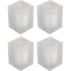 4x Kaarsen wit in matte kaarsenhouders 7 x 10 cm 24 branduren sfeerkaarsen - Stompkaarsen