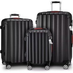 Reiskoffers Zwart 3-delig ABS met gratis accessoires