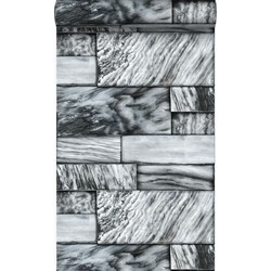 Origin Wallcoverings behang marmeren stenen zwart en wit - 53 cm x 10,05 m - 337253