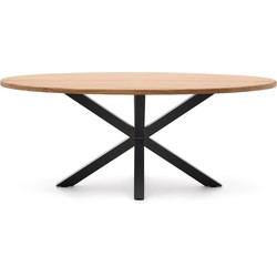 Kave Home - Argo ovale tafel van massief acaciahout en stalen poten met zwarte afwerking Ø 200 x 100 c