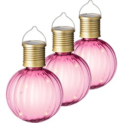 Lumineo tuin/buiten 6x stuks Led lampje/lampion solar verlichting roze 11 x 8 cm - Lampionnen