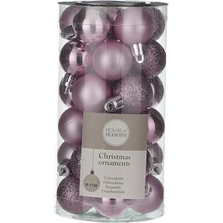 60x Kleine kunststof kerstballen lila paars 3 cm - Kerstbal