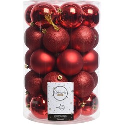 Decoris kerstballen - 34x st - rood - 8 cm - kunststof - Kerstbal