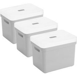Set van 3x opbergboxen/opbergmanden lichtgrijs van 18 liter kunststof met transparante deksel - Opbergbox