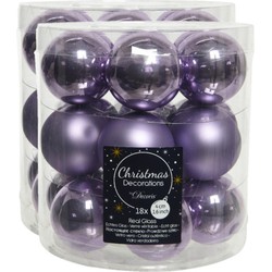 54x stuks kleine glazen kerstballen heide lila paars 4 cm mat/glans - Kerstbal