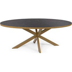 Stalux Ovale eettafel 'Mees' 240 x 110cm, kleur goud / zwart marmer