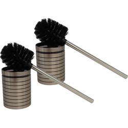 2x stuks WC/Toiletborstels met houder kunststof zilver met zwarte ragebol - Toiletborstels