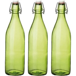 Bormioli rocco waterfles beugeldop - 3x - groen transparant - 1000 ml - Waterflessen