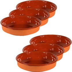 6x Terracotta tapas bakjes/schaaltjes 16 cm en 14 cm - Snack en tapasschalen