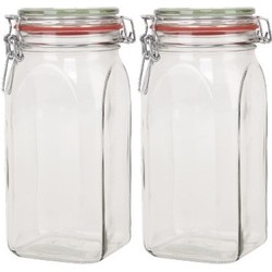 2x Glazen confituren pot/weckpot 1500 ml/1,5 liter met beugelsluiting en rubberen ring - Weckpotten