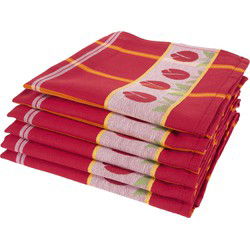 Twentse Damast Theedoekenset - 6 stuks - Tulp Rood