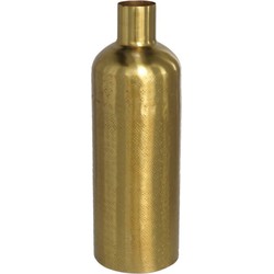 Bloemenvaas flesvorm van metaal 30 x 10.5 cm kleur metallic goud - Vazen