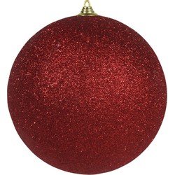 Bellatio Decorations Kerstbal - glitter - rood - kunststof - 18 cm - Kerstbal