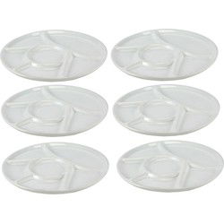 Vakjesbord - 6x - wit - 23 cm - 6 vakjes - fondue/gourmet/bbq bord - vakjesborden - Gourmetborden