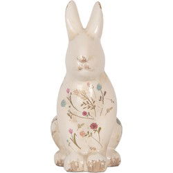 Clayre & Eef Decoratie Beeld Konijn Beige Keramiek Bloemen