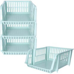Plasticforte Stapelbare opbergmand - 4x - groen - 16L - 38x28x15 cm - Opbergmanden