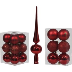 Kerstversiering set kerstballen met piek rood 6 - 8 cm - pakket van 36x stuks - Kerstbal